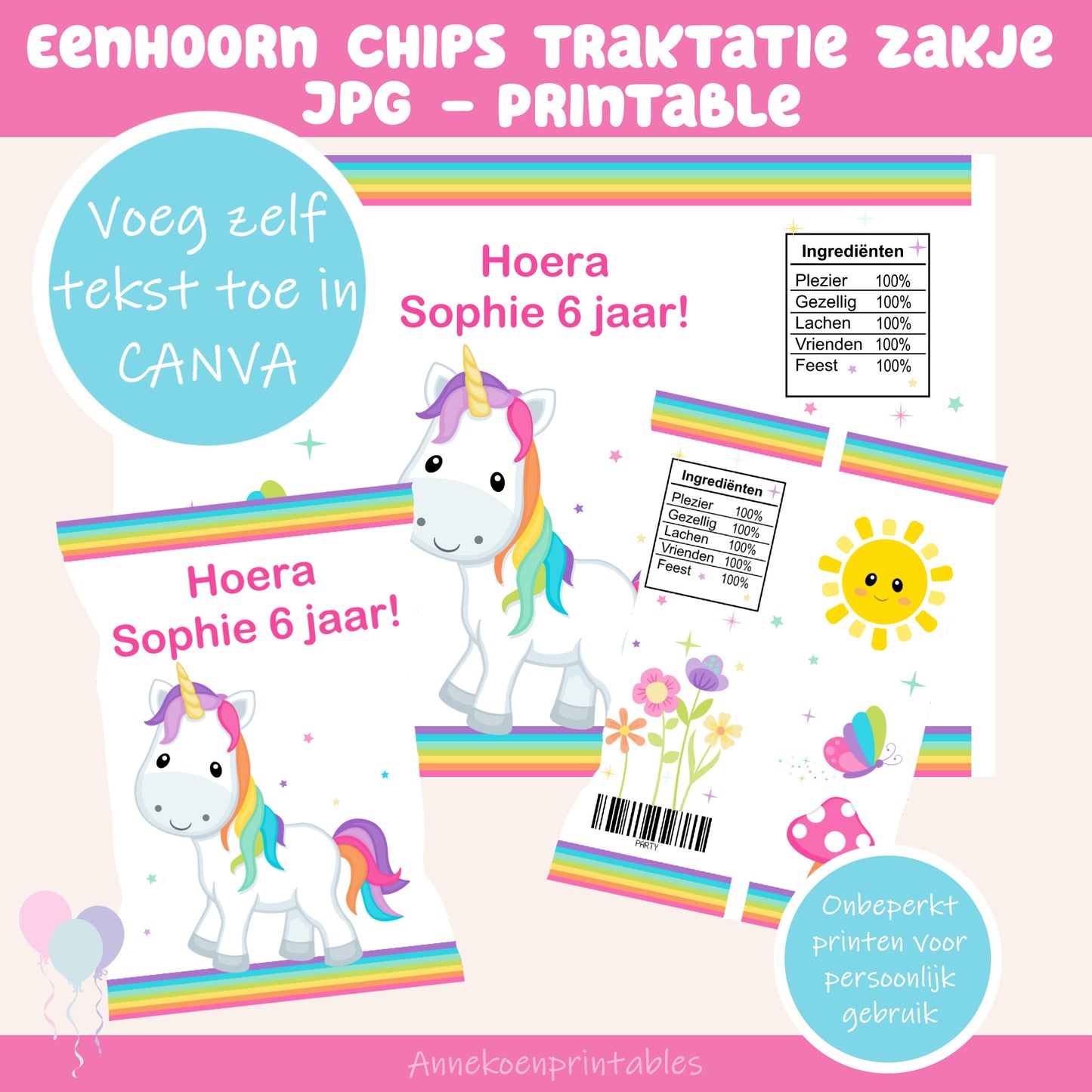 Eenhoorn chips traktatie zakje