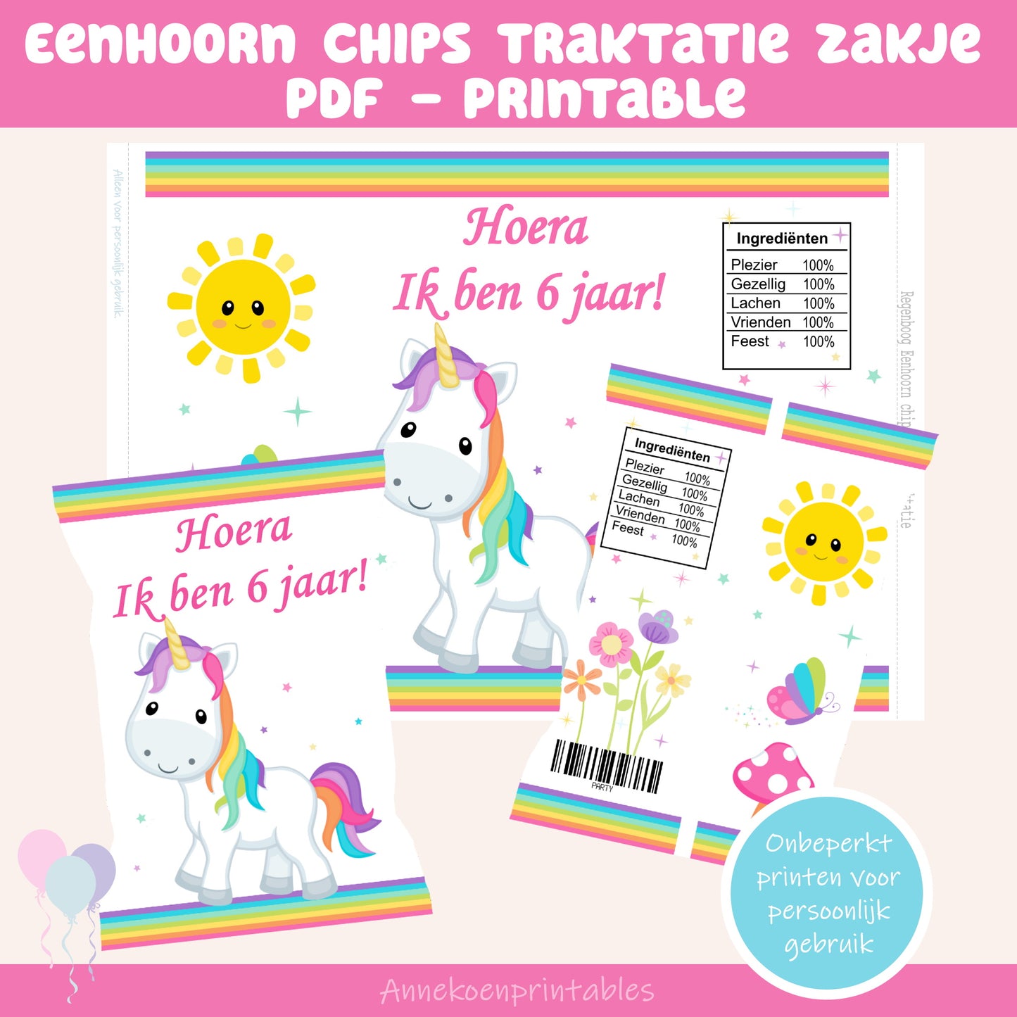 Eenhoorn chips traktatie zakje 6 jaar