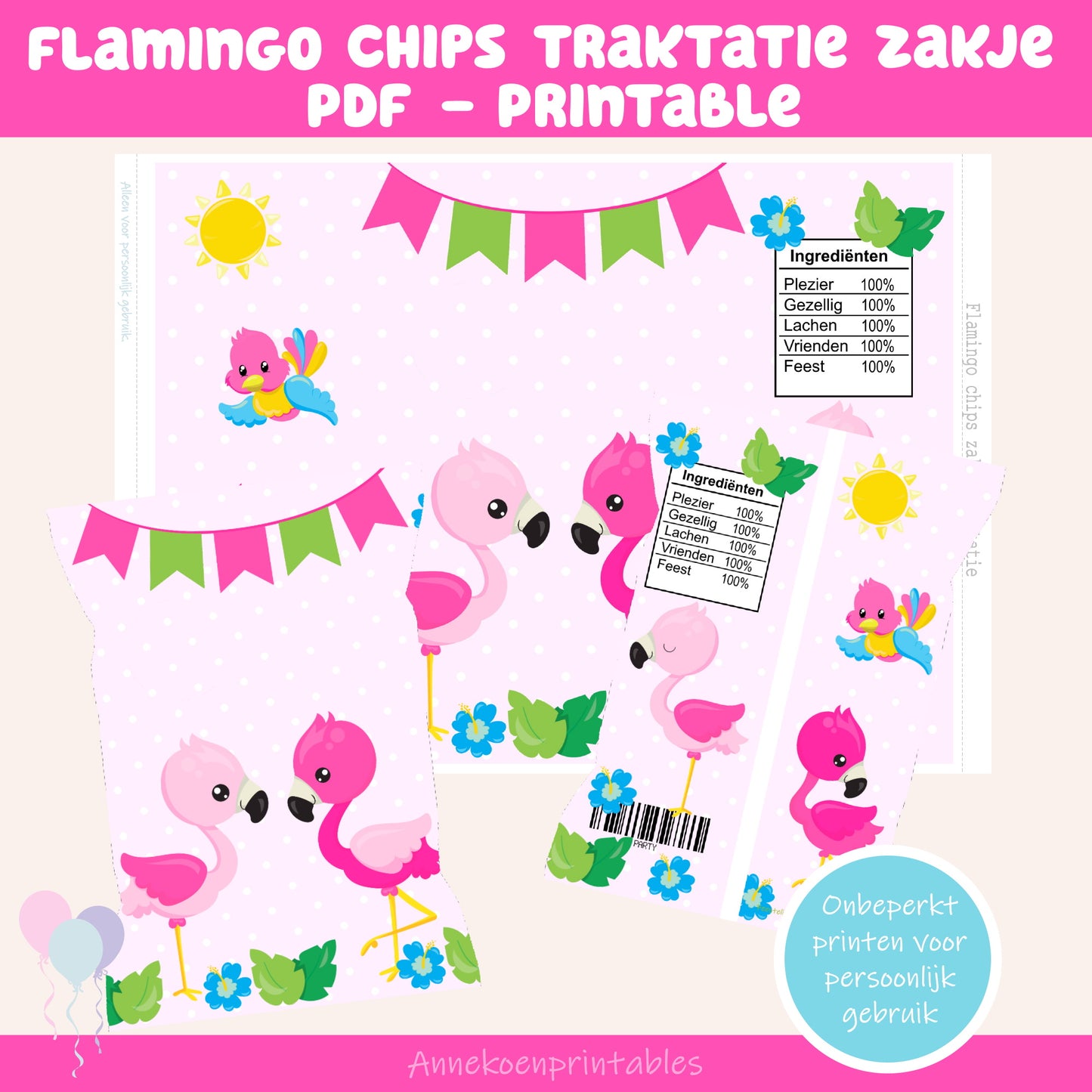 Flamingo chips traktatie zakje