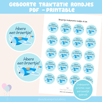 Broertje traktatie rondjes blauw vliegtuig 4 cm