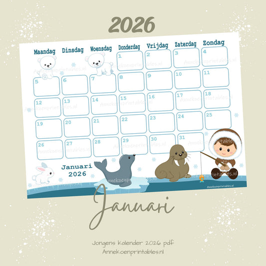 Januari kalender Winter serie Jongens 2025 - 2026