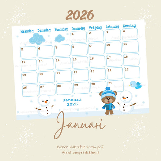 Januari kalender Winter serie Beren 2026