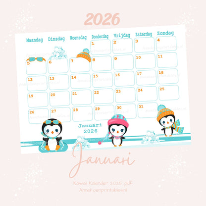 Kalender 2026 serie Kawaii