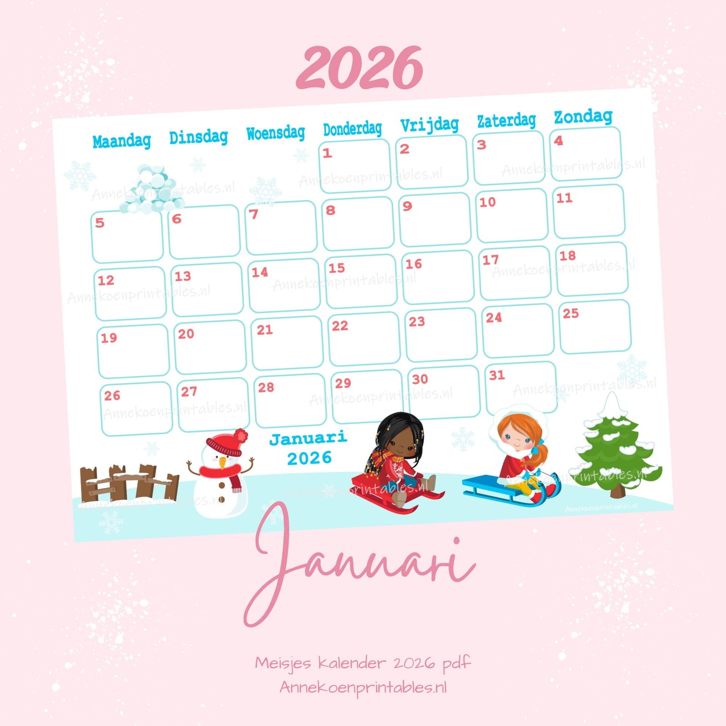 Kalender 2026 serie Meisjes