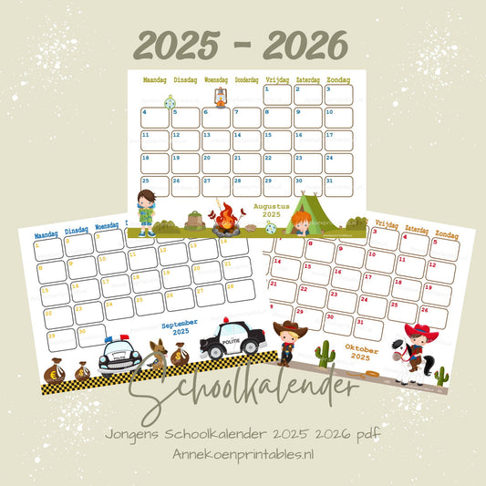Jongens Schoolkalender 2025 - 2026