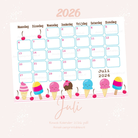 Juli kalender IJsjes serie Kawaii 2026