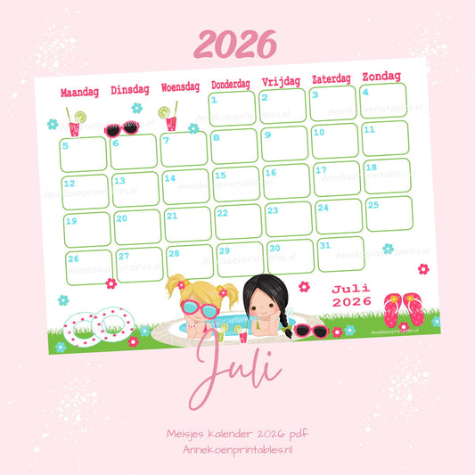 Juli kalender Zomer zwembad serie Meisjes 2025 - 2026