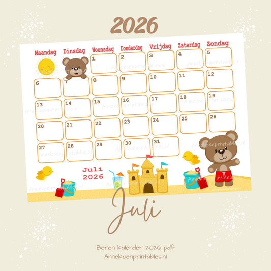 Juli kalender Strand serie Beren 2026