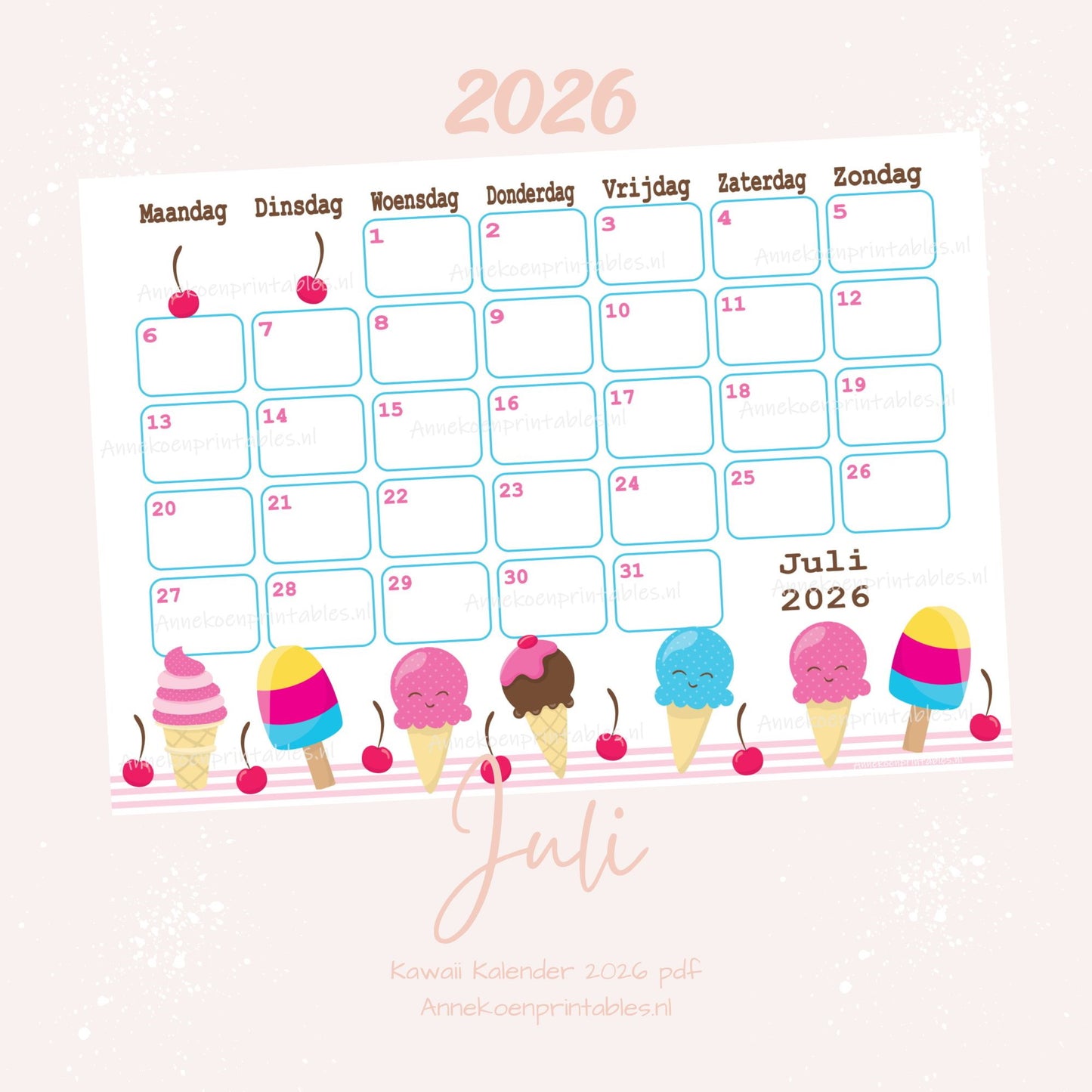 Kalender 2026 serie Kawaii