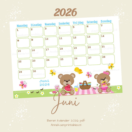 Juni kalender Picknicken serie Beren 2026