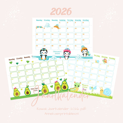 Kalender 2026 serie Kawaii