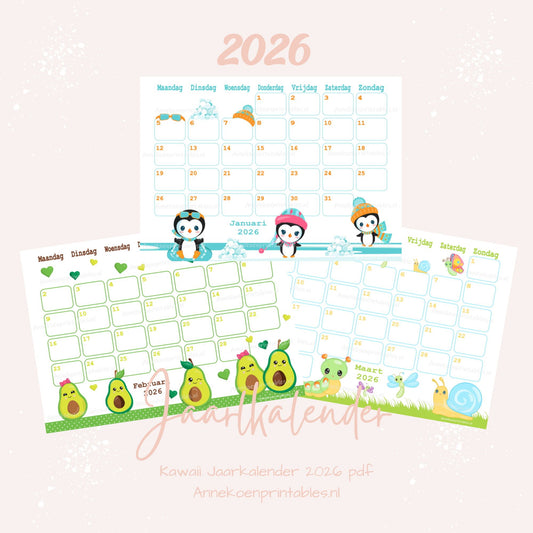 Kalender 2026 serie Kawaii