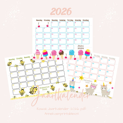 Kalender 2026 serie Kawaii
