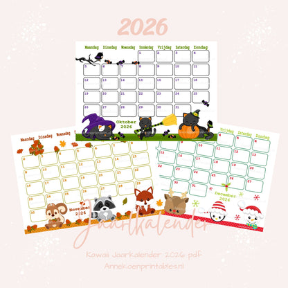 Kalender 2026 serie Kawaii