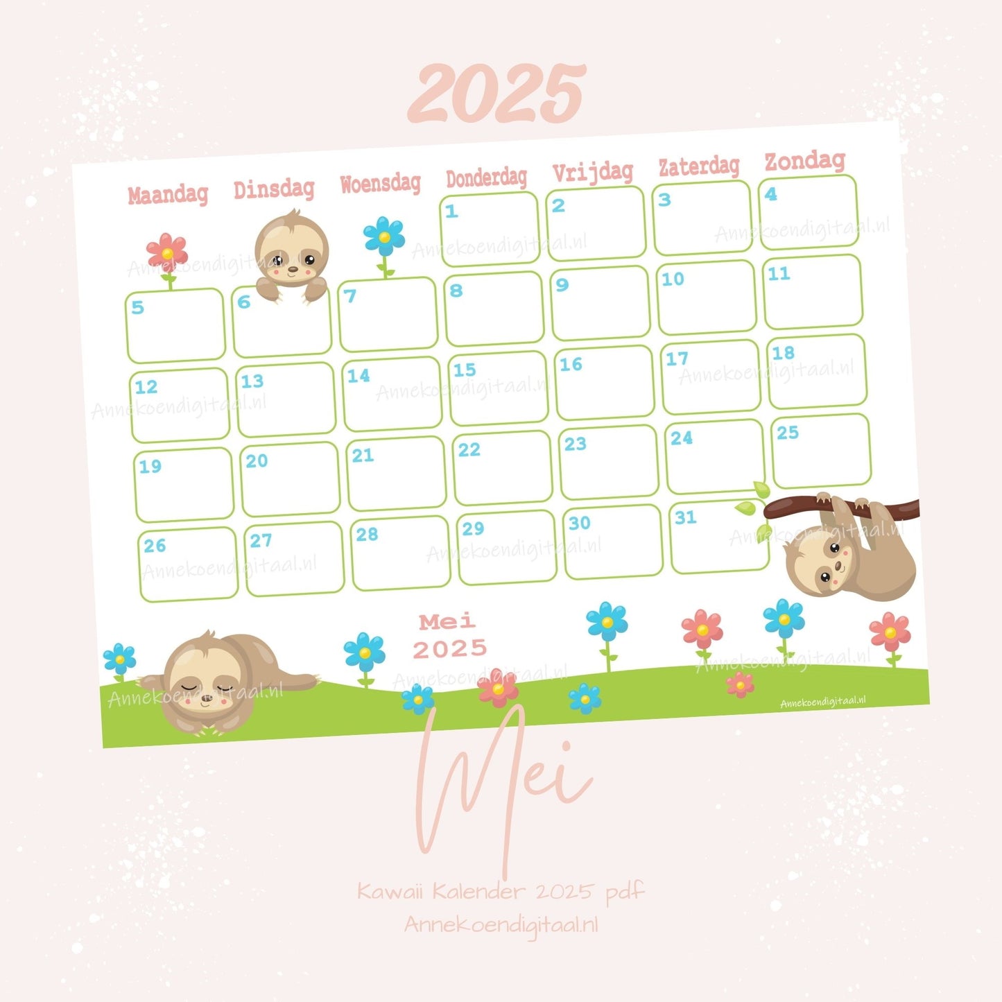 Mei kalender Luiaard serie Kawaii 2025