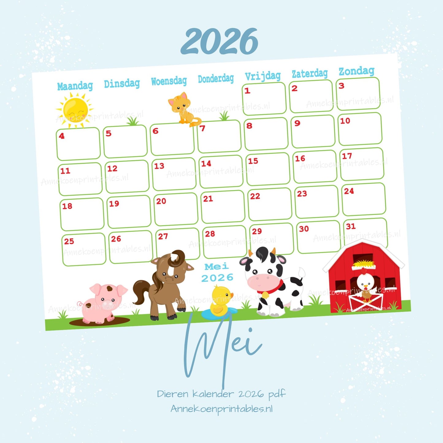 Mei kalender Boerderij serie Dieren 2026