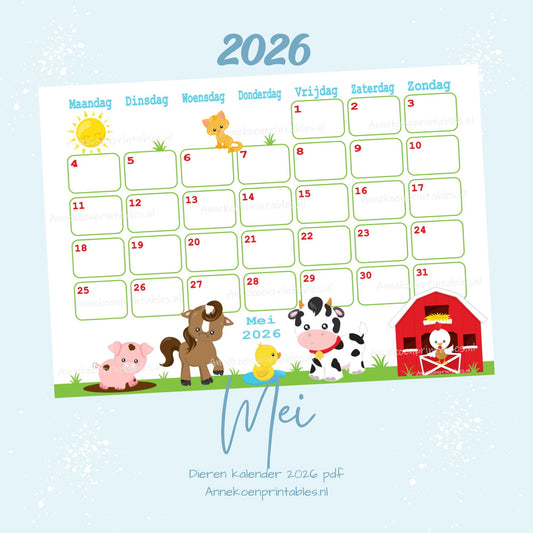 Mei kalender Boerderij serie Dieren 2026