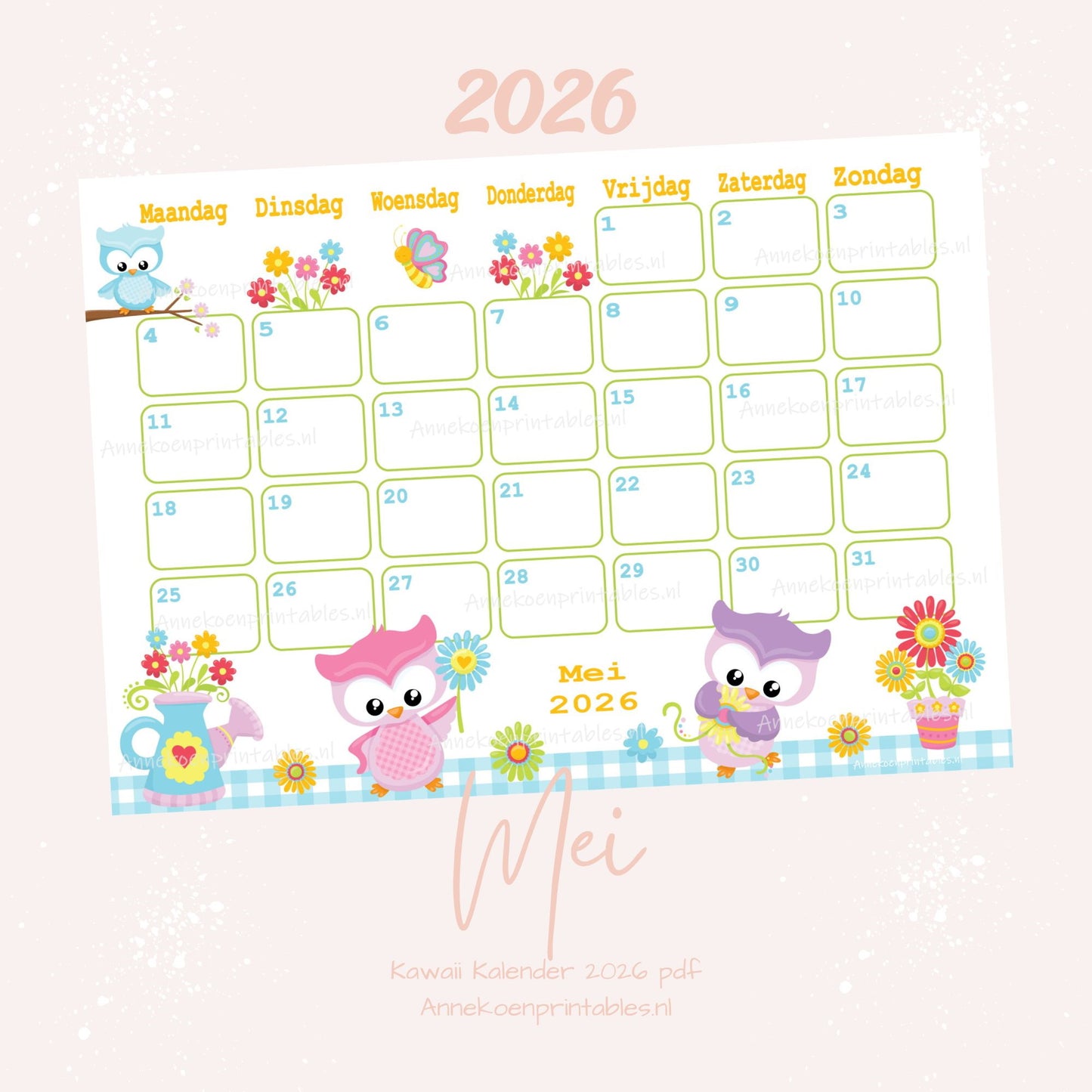 Mei kalender Uiltjes serie Kawaii 2026
