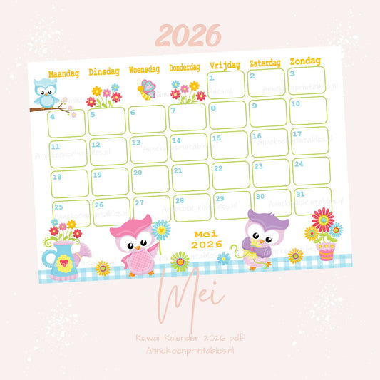 Mei kalender Uiltjes serie Kawaii 2026