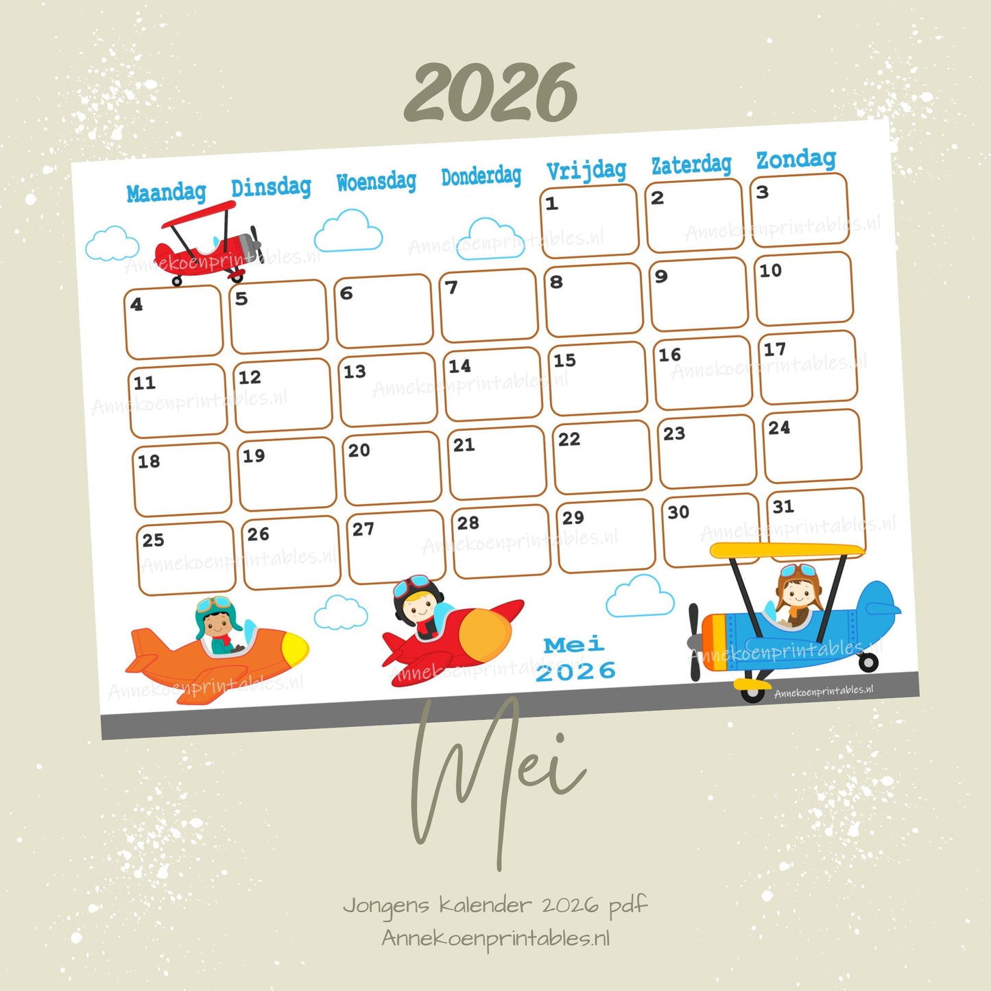 Mei kalender Vliegtuigen serie Jongens