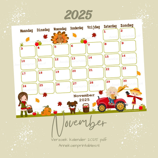 November kalender Herfst meisjes serie Verzoek 2025