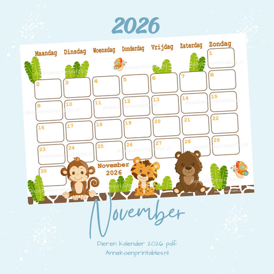 November kalender Safari serie Dieren 2026