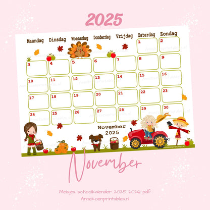 Meisjes Schoolkalender 2025 - 2026