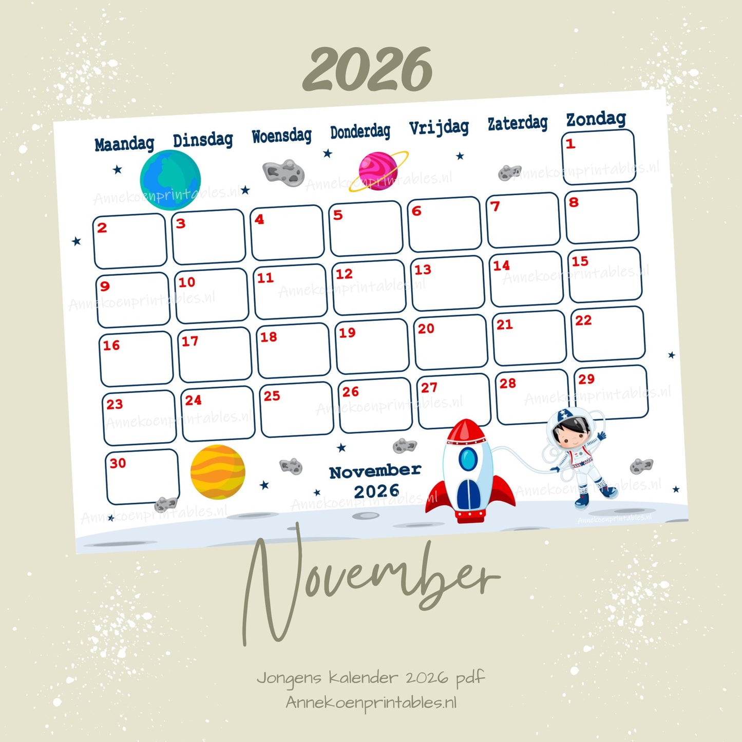 Kalender 2026 serie Jongens