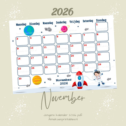 Kalender 2026 serie Jongens