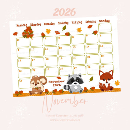 Kalender 2026 serie Kawaii