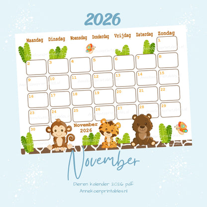 Kalender 2026 serie Dieren