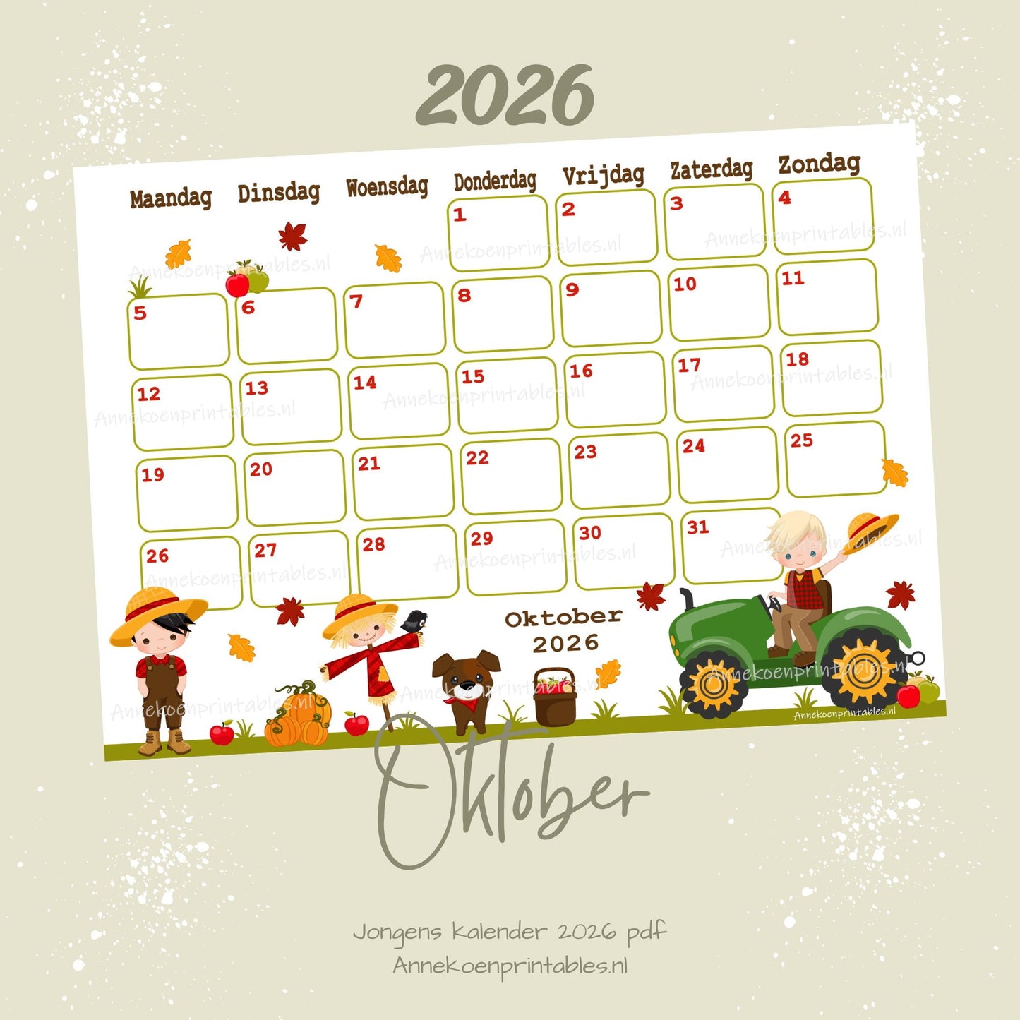 Oktober kalender Herfst boerderij serie Jongens 2026