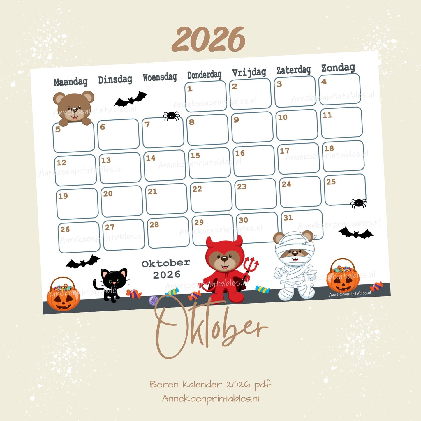 Oktober kalender Halloween serie Beren 2026