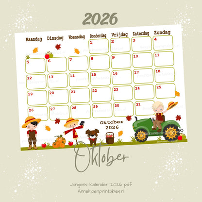 Kalender 2026 serie Jongens