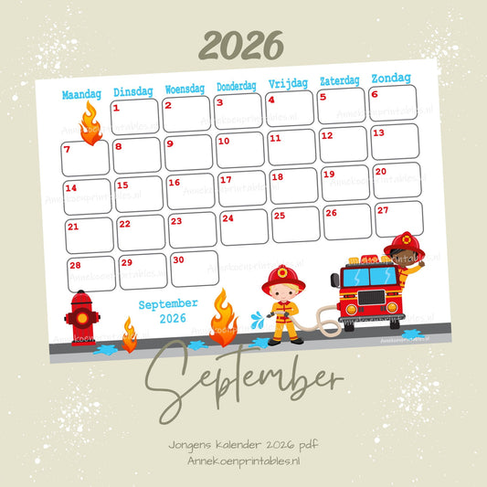 September kalender Brandweer serie Jongens 2026