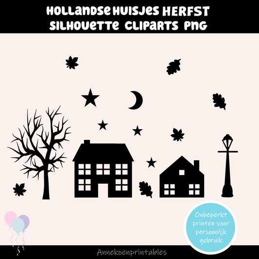 Hollandse huisjes Herfst silhouette plaatjes