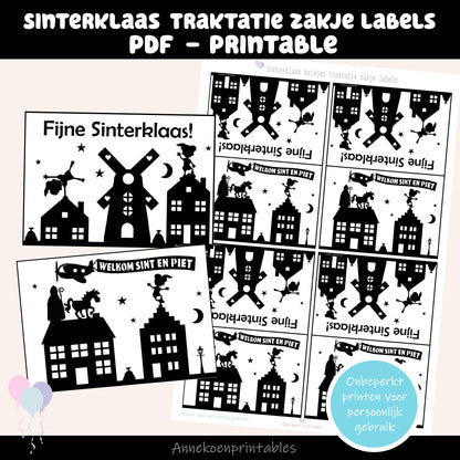 Sinterklaas traktatie zakje label huisjes