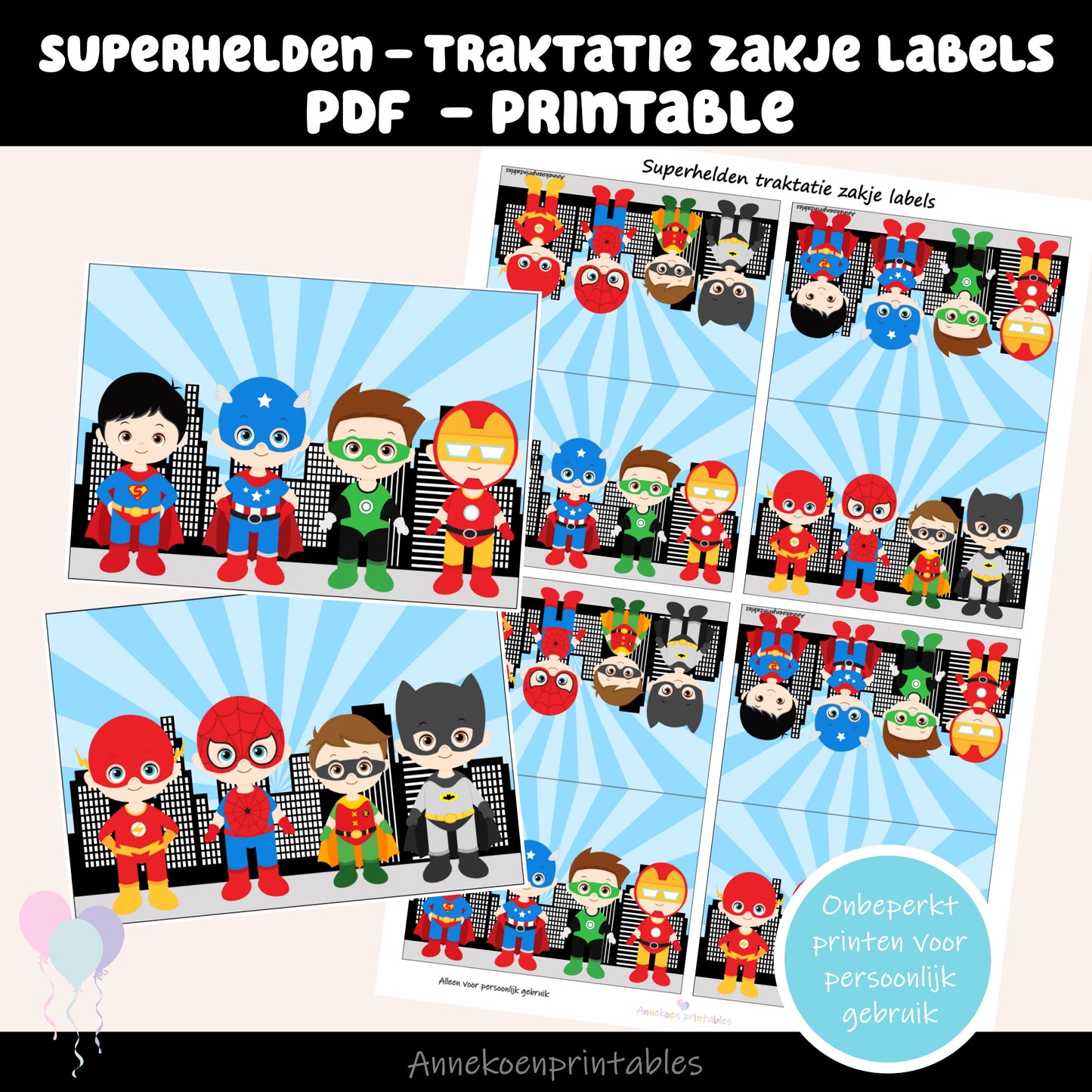 Superhelden traktatie zakje label