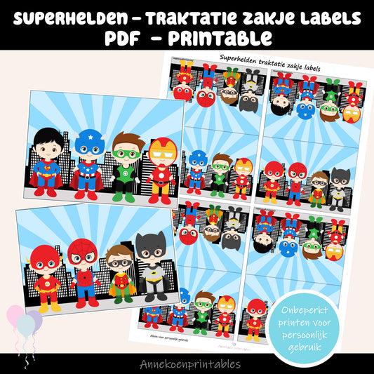 Superhelden traktatie zakje label