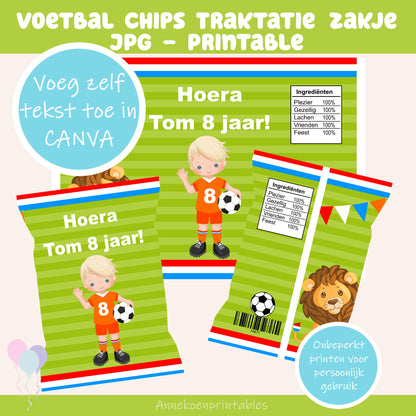 Voetbal chips traktatie zakje jongen blond haar