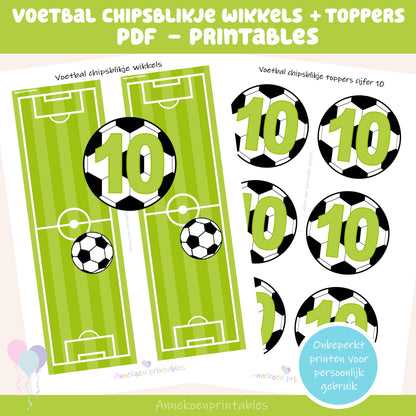 Voetbal chipsblikje wikkels en toppers cijfer 10