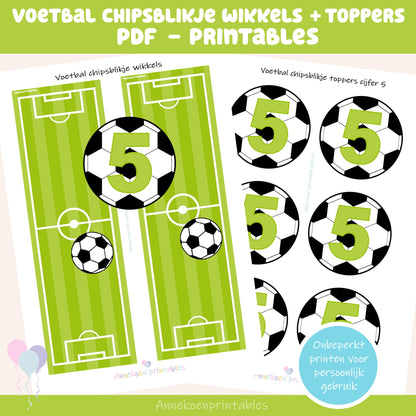 Voetbal chipsblikje wikkels en toppers cijfer 5