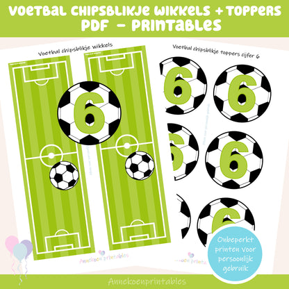 Voetbal chipsblikje wikkels en toppers cijfer 6