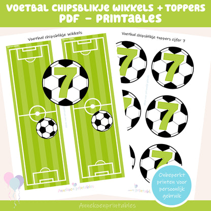 Voetbal chipsblikje wikkels en toppers cijfer 7