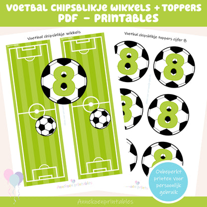 Voetbal chipsblikje wikkels en toppers cijfer 8