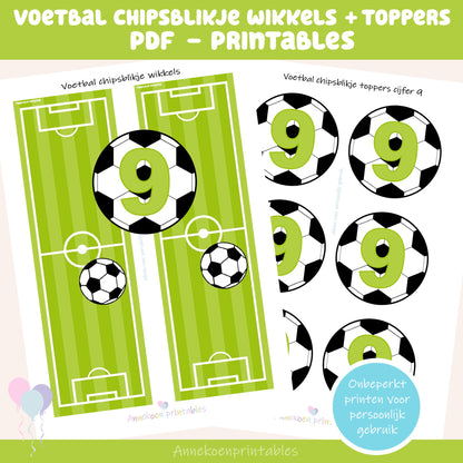 Voetbal chipsblikje wikkels en toppers cijfer 9